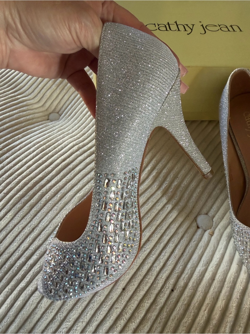 Cathy Jean Silver Crystal platform Open-Toe Pumps